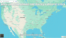 a google maps page shows a photo of a rock and says when you send gemma and darcey a photo