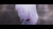 a close up of a anime girl with white hair and pink highlights