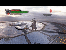 a video game screen shows a man holding a gun and a red circle with the number 8 on it