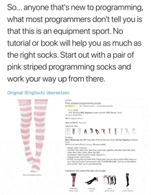 an ad for pink striped programming socks on a website