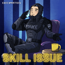 a cartoon of a police officer talking on a cell phone