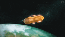 a gif of a peanut flying through space with the words aespagifs at the bottom
