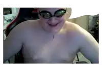 a shirtless man wearing goggles and a necklace with a msi logo