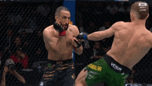 two men are fighting in a cage and one of them is wearing a pair of venum shorts