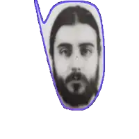 a drawing of a man with a beard and long hair with a blue outline around it