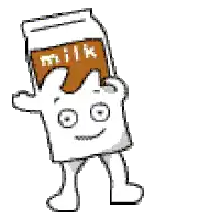 a cartoon drawing of a carton of milk with a face on it