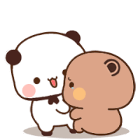 a panda bear is hugging a brown bear .