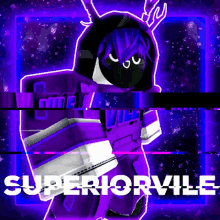 a picture of a person in a purple outfit with the name superiorville on the bottom