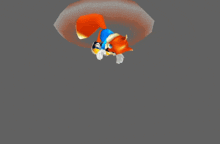 a cartoon character is flying through the air with a gray background