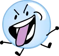 a cartoon character with a purple tongue sticking out is smiling