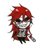 a chibi drawing of a person with red hair holding a chainsaw