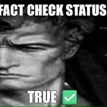 a black and white photo of a man with the words " fact check status true "