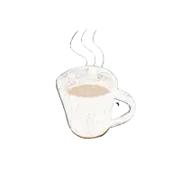 a drawing of a cup of coffee with steam coming out of it on a white background