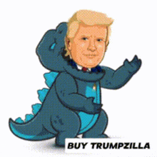 a cartoon of donald trump dressed in a godzilla costume
