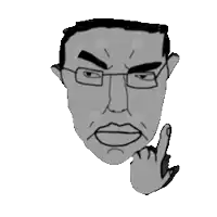 a drawing of a man 's face with glasses and a hand on his chin