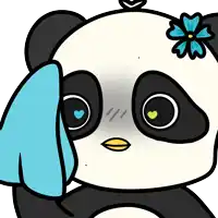 a cartoon panda bear with a blue flower in its hair