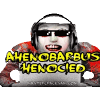 a picture of a person wearing headphones and sunglasses with the words ahenobarbus genocided