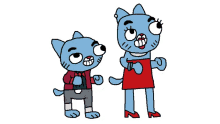 a couple of cartoon cats standing next to each other on a white background