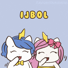 two unicorns are standing next to each other with the word ijbol written above them