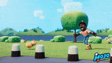 a video game called mojo showing a boy and a pig