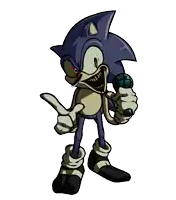a cartoon drawing of sonic the hedgehog holding a microphone and giving a thumbs up