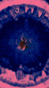 a painting of a blue and pink circle with a red circle in the middle