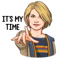 a sticker of a woman pointing with the words it 's my time