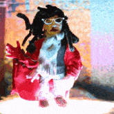 a painting of a person with dreadlocks wearing sunglasses and a scarf
