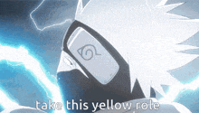 a cartoon character with the words take this yellow role