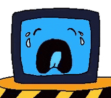 a pixel art drawing of a television with a crying face on it