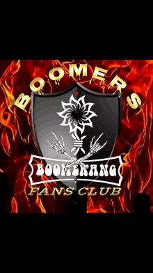 four posters for boomers boomerang fans club on a black background