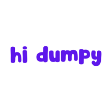 the word hi dumpy is written in purple letters on a white background