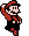 a pixel art of mario holding a red heart