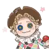 a cartoon drawing of a clown holding a red ball .