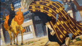 a man in a kimono is standing next to a giraffe .