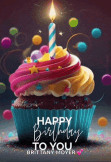 a birthday card for brittany moyer with a cupcake
