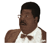 a man wearing glasses and a bow tie has the word waduuuh on his face