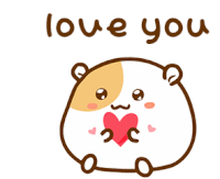 a drawing of a hamster holding a heart with the words " love you " above it