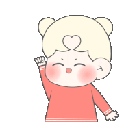 a little girl with a heart on her head is waving her hand