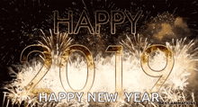 a happy new year greeting card with fireworks behind it