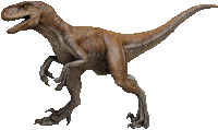 a brown dinosaur with its mouth open and sharp claws on a white background
