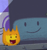 a cartoon illustration of a flame and a circle with faces