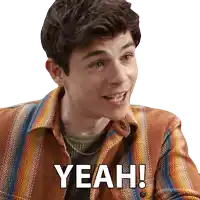a man in a plaid shirt says " yeah "
