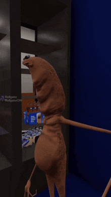 a cartoon character is standing in front of a refrigerator with the name rofligator on the screen