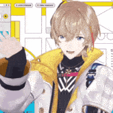 a 3d animated character with a yellow jacket and a black turtleneck