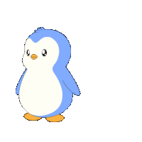 a cartoon of a blue penguin with orange legs