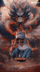 a woman in a hijab is wearing a sagittarius hat and sunglasses