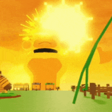 a cartoon illustration of a giant sunflower with a face on it .
