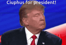 a picture of donald trump with the words ciuphus for president below him