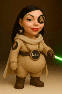 a cartoon drawing of a woman wearing a lotto belt